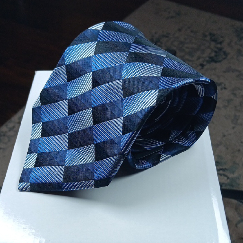 Saxony Blue and Black Checkered ‎ SilkTie